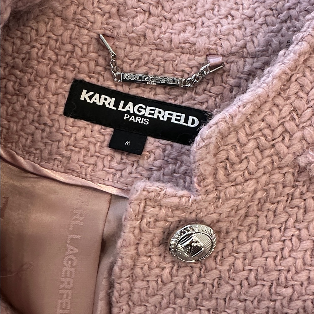 Women's Karl Lagerfeld Pink Tweed Coat - Picture 3 of 7